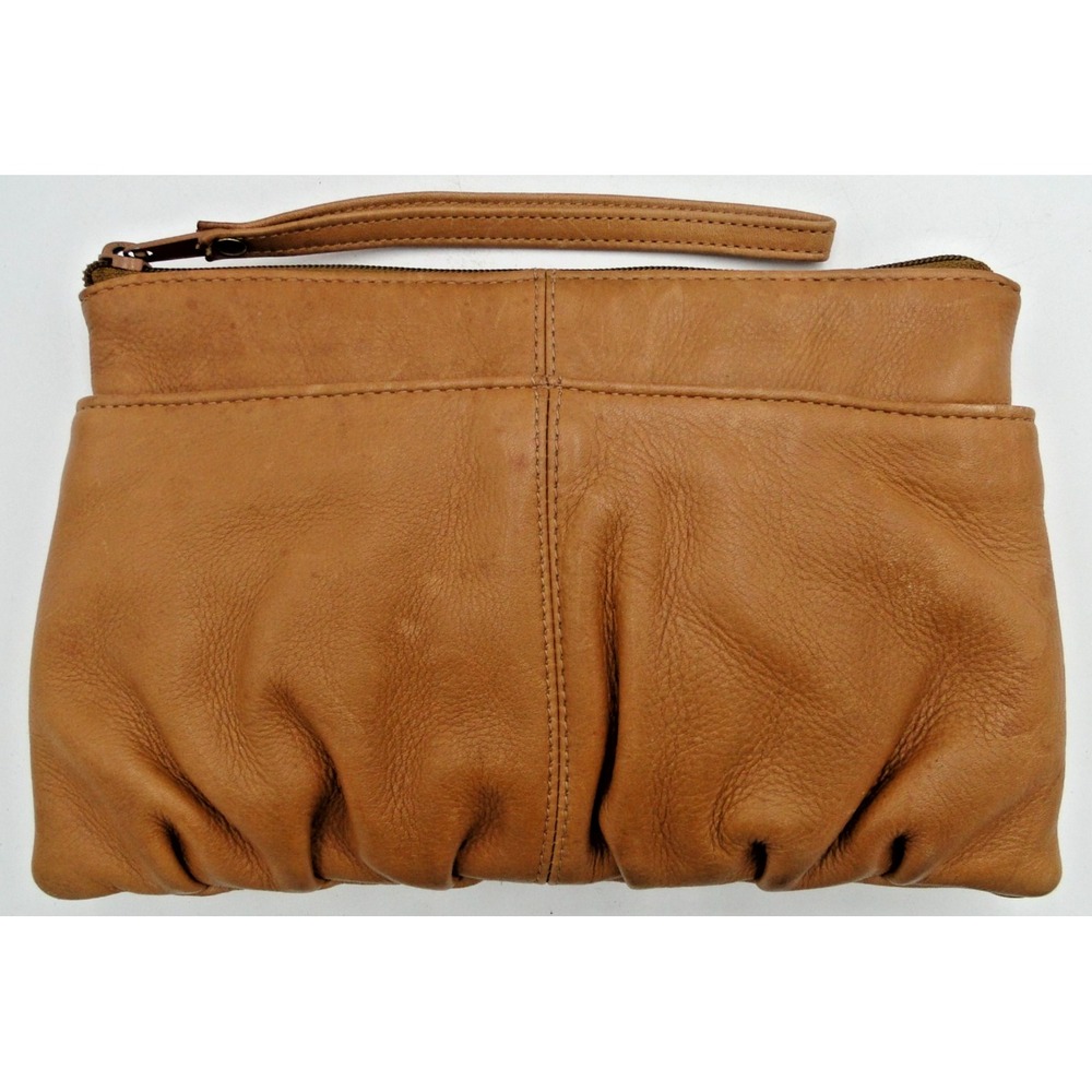 Levi Strauss & Co Genuine Leather Vtg 80s Zip Wristlet Strap Golden Tan‎